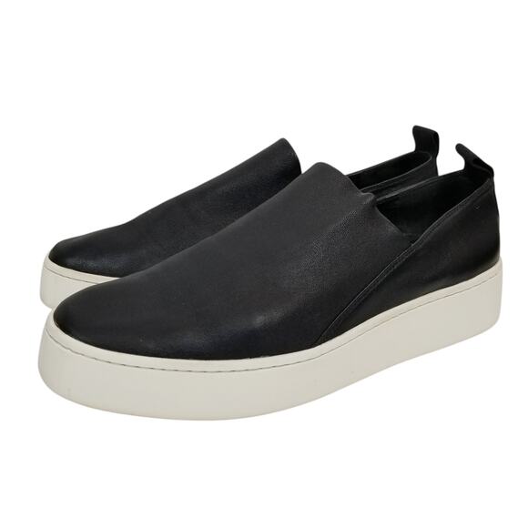 Vince Saxon Women's Stretch Leather Platform Sneaker Black White Casual Size 8 - Picture 1 of 9